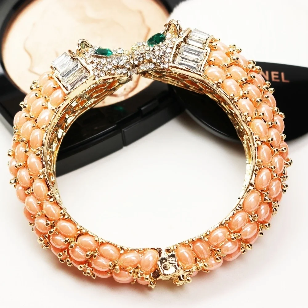 Exquisite Crystal Panther Chunky Cuff Bracelets - New Condition